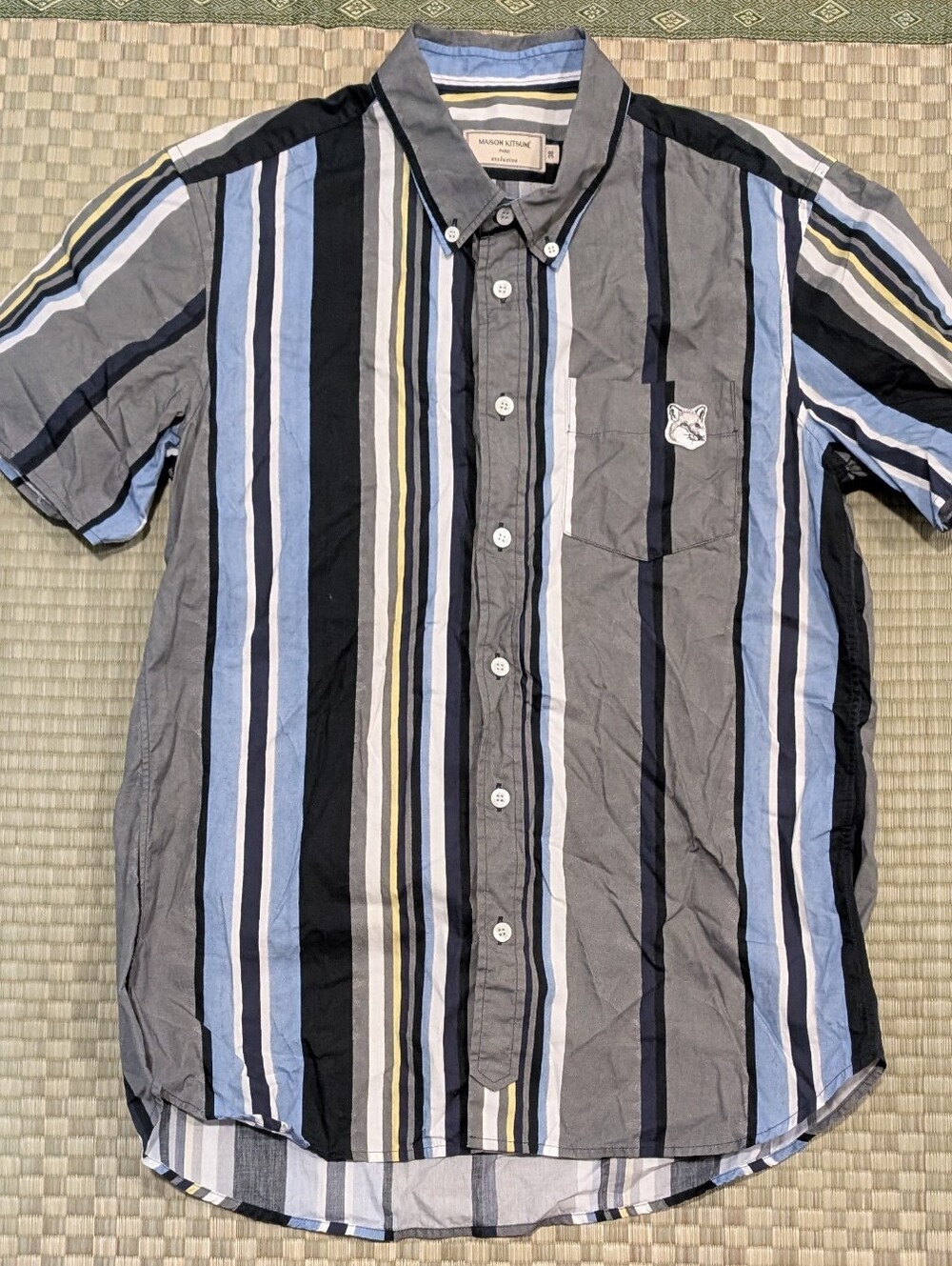 Maison Kitsune Multicolor Stripe Short Sleeve Button Down Shirt Men's Size 38